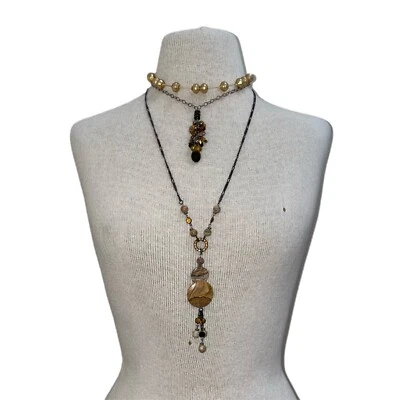 Juego de 3 collares apilados naturales dorados/marrones occidentales bohemios Foto 1 de 4