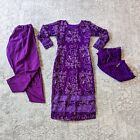 Women's Pakistani Indian 3-Piece Salwar Kameez Outfit, Purple, Embroidered