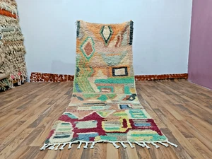 Handmade Berber Runner Rug 7.7x3.1 ft  Moroccan Hallway Carpet Boho Wool Long - Picture 1 of 12