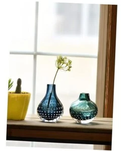 Bud Vase Set 2 Art Glass Gift Ideas Chrismas Day Home Decor Blue Green Set 2 - Picture 1 of 7
