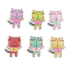 50PC Wooden Cat Buttons for DIY Crafts Sewing Knitting (Assorted Colors)
