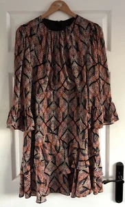 Mint Velvet Gorgeous Black Orange Spot Lined Mini Dress size 14 EXCELLENT - Picture 1 of 10