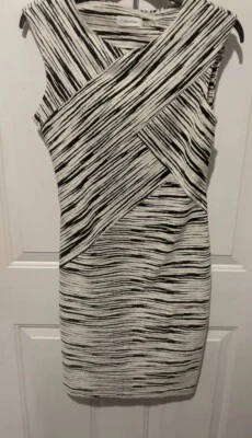 Calvin Klein Dress Women’s Brush Stripe Black Cream Sleeveless  Size 4 - Image 1 of 4