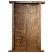 Antique Large Indian Painted Teak Paneled Double Door with Jamb 19th century