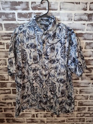 Camisa de campamento hawaiana grande con botones Geoffrey Beene azul 100 % seda Foto 1 de 4