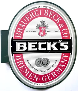 VINTAGE BLECH METALL DOPPELSEITIG BECK'S BIER BAR WANDSCHILD 19 1/2" SEITENHALTERUNG SCHILD - Bild 1 von 4