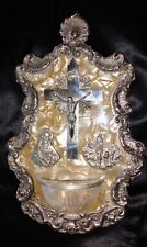 Vintage Holy Water Wall Font Crucifix Art Deco Style, Metal & Celluloid