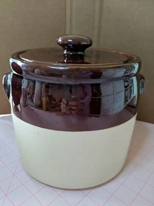 Vintage McCoy Cookie Jar Ceramic Pottery Crock Canister 7.5" Brown & Cream - Bild 1 von 4