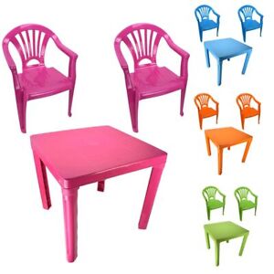 Kinder Spieltisch mit 2 Stühle in blau, grün, orange oder pink Gartensitzgruppe