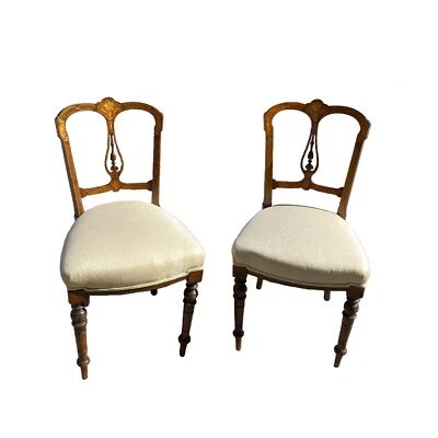Pair Victorian Inlaid Side Chairs, Satinwood Floral, 19th C. - Image 1 of 4