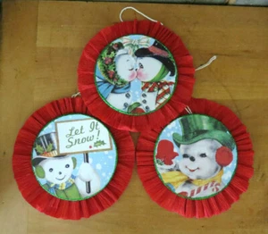 3 Vintage Retro Frosty Snowman Grand Prize Button Christmas Tree Ornaments LG 6" - Picture 1 of 6