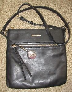 TOMMY BAHAMA BLACK smooth leather SHOULDER crossbody LOGO bag