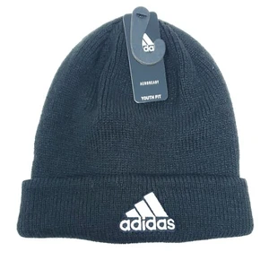 Adidas Beanie Hat Boys Girls Youth Black Team Issue Fold Cuffed Winter Snow - Picture 1 of 4