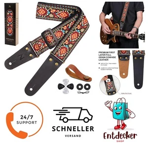 Gitarrengurt, bestickt mit Echtlederenden, für Bass, Elektro & Akustik - Bild 1 von 1