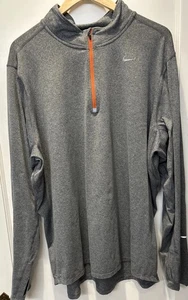 Nike Running Shirt Mens XXL Dri Fit Gray Long Sleeve 1/4 Zip W/ Thumbholes - Picture 1 of 4