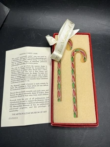 Metropolitan Museum Of Art Glass Candy Cane Christmas Ornaments Red Green - Picture 1 of 3