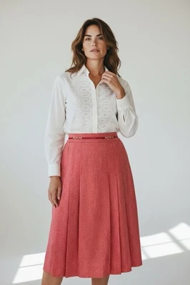 Celine Skirt Womens Aline Wool Pleats Classic size S Waist 26 Houndstooth - Image 1 of 4