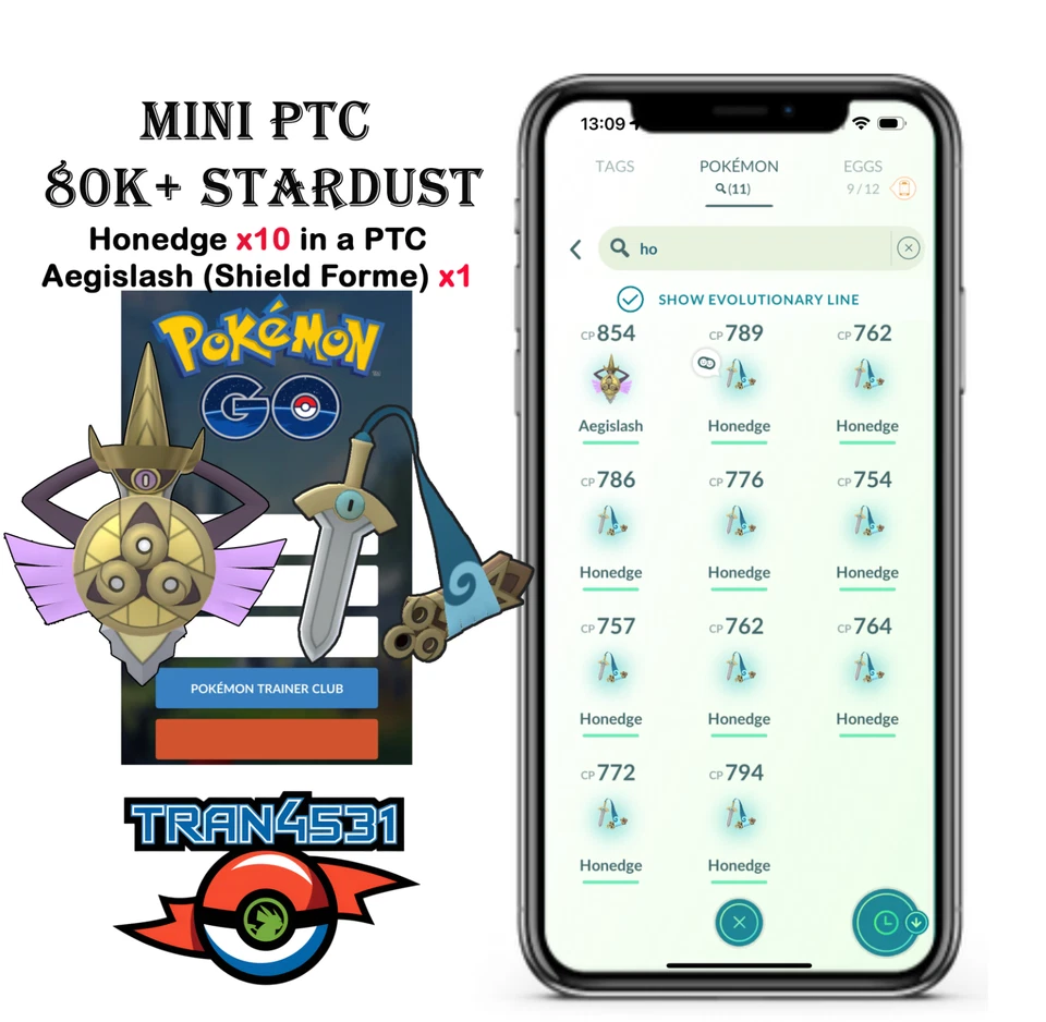 Honedge x10, Aegislash (Shield Forme) x1 - Mini PTC 80k Stardust - Image 1 of 1