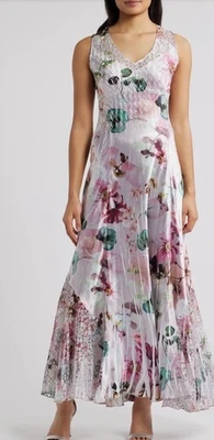 Vestido Komarov Floral Maxi Arrugado Encaje L Sin Mangas Fluido Romántico Barrido Hada Foto 1 de 4