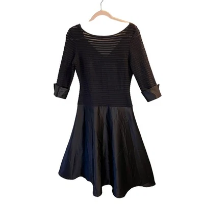 JS Collection Women's Textured Striped Satin Midi A-Line Dress Size 8 Black  - Image 1 of 4