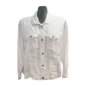 Jones & Co New York Jacket 100% Linen White Plus Sz 1X Women Denim Style Button - Picture 1 of 13