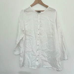 Blusa túnica Tahari 100 % lino blanca con botones para mujer talla 1X Lagenlook - Imagen 1 de 7