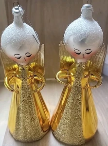 2 VTG  SINGING ANGEL PAPER WINGS GLASS XMAS ORNAMENT  - Picture 1 of 3
