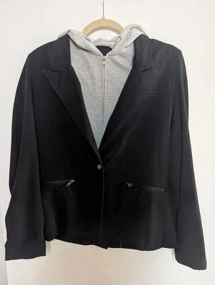 Blazer negro Stella Luce con inserción de sudadera con capucha gris extraíble para mujer talla M Foto 1 de 4