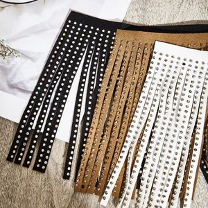 1Yard Faux Leather Suede Fringe Trim Tassle Rivet Leather Edge DIY Sewing Craft  - Picture 1 of 25