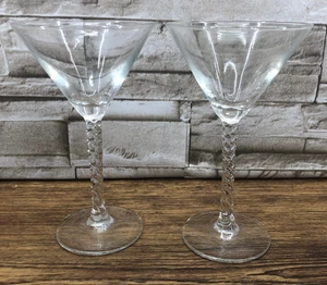 Vtg Set of 6 - Luminarc France Signed 6.5" Clear Martini Twisted Stem Glasses - Picture 1 of 5