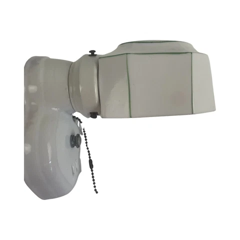 Antique Vintage c1920s Porcelain Sconce Milk Glass Shade Green Trim Rare Cover