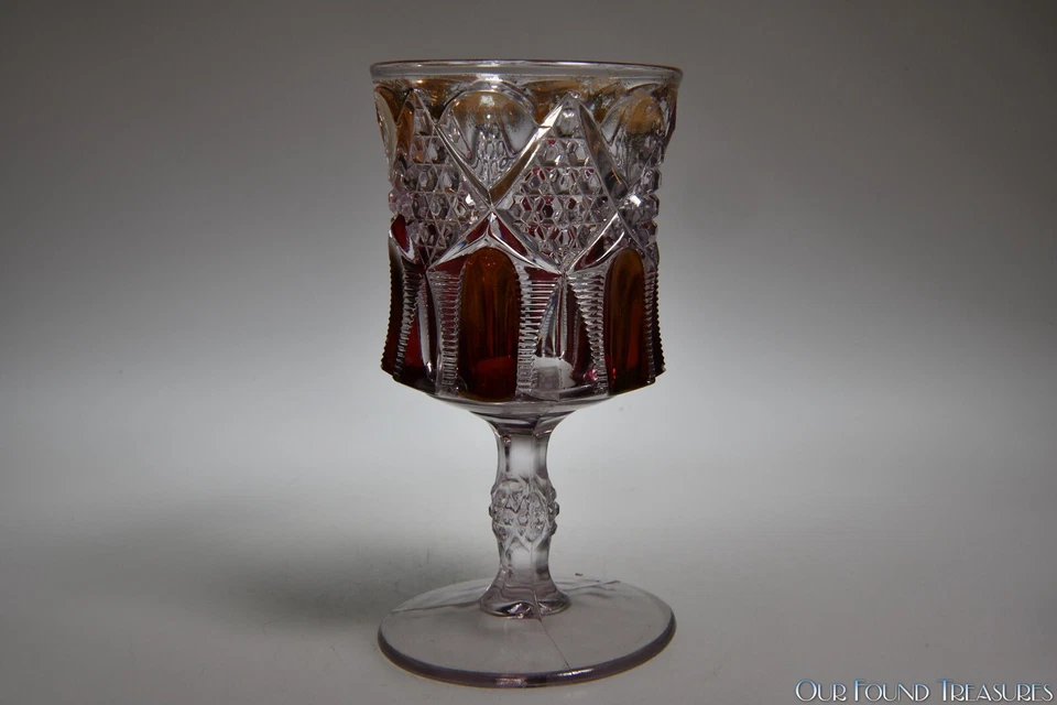 c 1903 LADDER WITH DIAMONDS by Tarentum Glass RUBY STAINED w/GOLD Goblet - Image 1 of 1