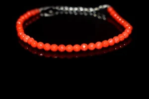 Genuine Orange Coral Faceted Round Gemstone Bead Handmade Bracelet 6.5"For Woman - Picture 1 of 8