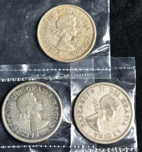 Moneta 25 Centesimi Canada 3 x ~ 1963 - Elisabetta II - 80% Argento - VF ~ 4,66g Argento - Foto 1 di 9