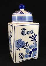 Vintage Blue Delft Holland Hand-painted Porcelain Flower Tea Canister DALC 6"
