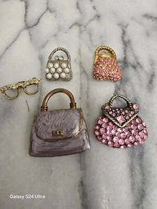Lot Of 5 Brooches Pins Purses Glasses  Rhinestones Pearl  - Picture 1 of 8