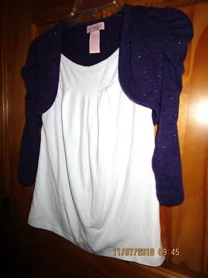 Candie's s, white cami with attached  purple  cropped open cardigan, size L for  - Image 1 of 4
