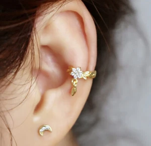 14K Gold Plated Ear Cuff Non Piercing Wrap Clip On Hoop Cz Earrings 1 Piece - Picture 1 of 4