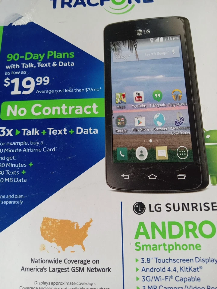 TracFone LG Sunrise, Android Smartphone,#L15G, 3G, WiFi, 3.8" - NEW IN OPEN BOX - Image 1 of 1