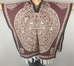 Poncho Mexicano Calendario Azteca Juvenil (8-12) Gaban Manta Cabo Ruana Tribal - Imagen 1 de 2