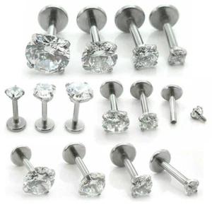 NEW 18G Prong Set Flat Back Helix Tragus Nose Ring Ear 1/4" 2-5mm Clear Crystal - Picture 1 of 10