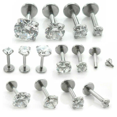 NUEVO 18G Juego de puntas Planas Traseras Hélice Tragus Nariz Anillo Oreja 1/4" 2-5mm Cristal Transparente Foto 1 de 3