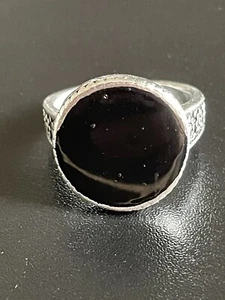 Round Black Obsidian Gemstone S925 Silver Plated Men Women Ring Size 9 - Picture 1 of 9