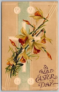 Vtg A Glad Easter Day Greetings Flowers and Cross Embossed 1909 Old Postcard - Picture 1 of 2