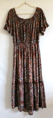 Cato Womens Multicolor Off The Shoulder Paisley Print Boho Maxi Dress Sz 14/16WP - Image 1 of 4