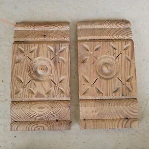 2 Plinth Blocks Antique Bullseye Rosettes Architectural Salvage Wood Door Trim