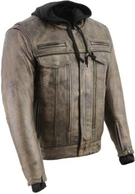 Milwaukee Leather 1538 Men's Distressed Brown Vented Motorcycle Jacket w/ Hoodie - Image 1 of 4