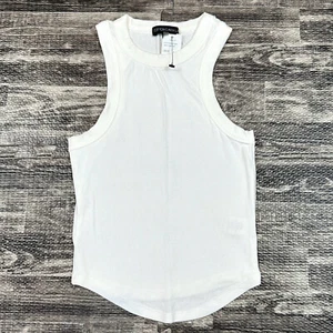 Cotton Candy Womens sz S High Neck Ribbed Pullover Tank Top White Round Hem NWT - Picture 1 of 7