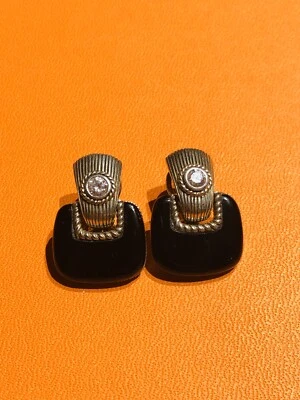 Pendientes Judith Ripka de plata de ley circonita cúbica esmalte negro Foto 1 de 4