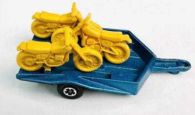 Vintage 1979 Matchbox Superfast Motor-Cycle Blue Trailer w/3 Yellow Bikes - Image 1 of 4